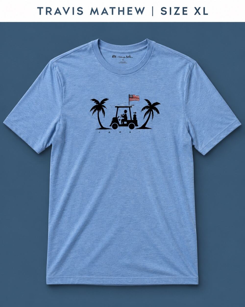 TravisMathew Hawaii Golf Cart Graphic T-Shirt Mens XL Heather Blue NWOT Cut Tag